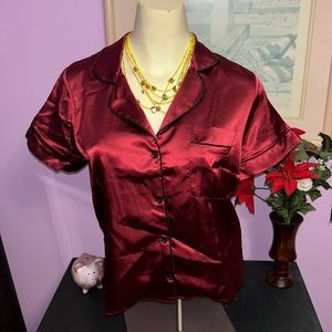 NWT engraved Red Satin Pajama Button Down Top - size 4